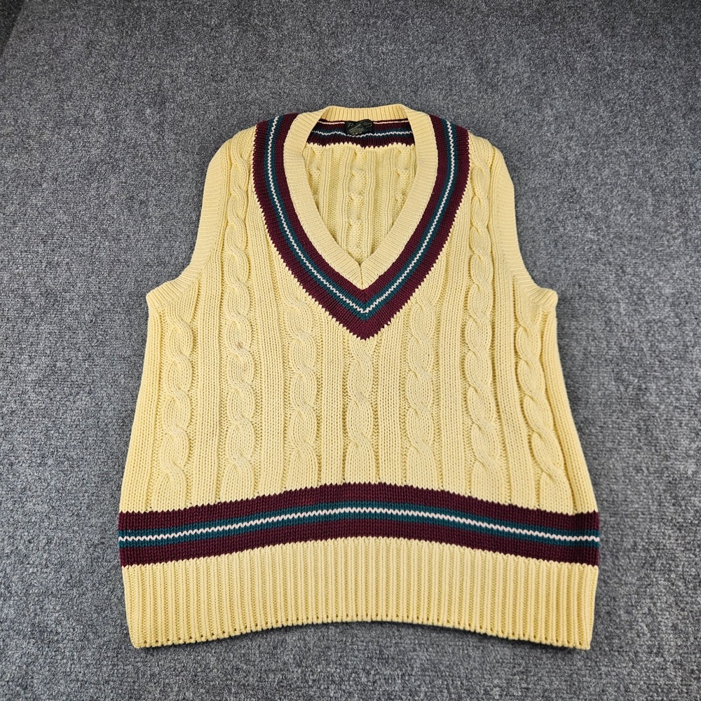 Vintage Resilio Sportswear Cable Knit Sweater Vest Mens Medium Yellow Preppy